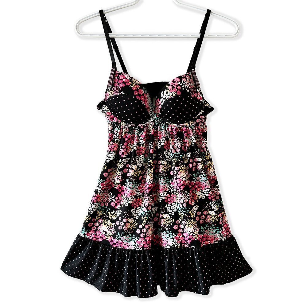Y2K Vintage Floral Polka Dot Babydoll Slip Dress - Goth Mini Lingerie
